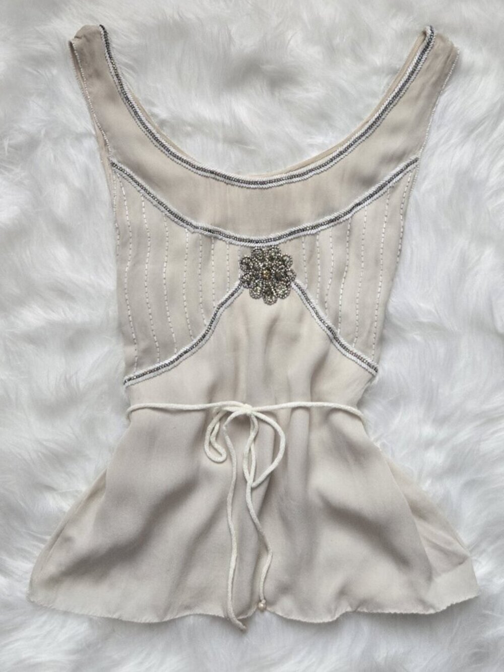 Matthew Williamson Cream Beaded Embellished Tank Top Size Small